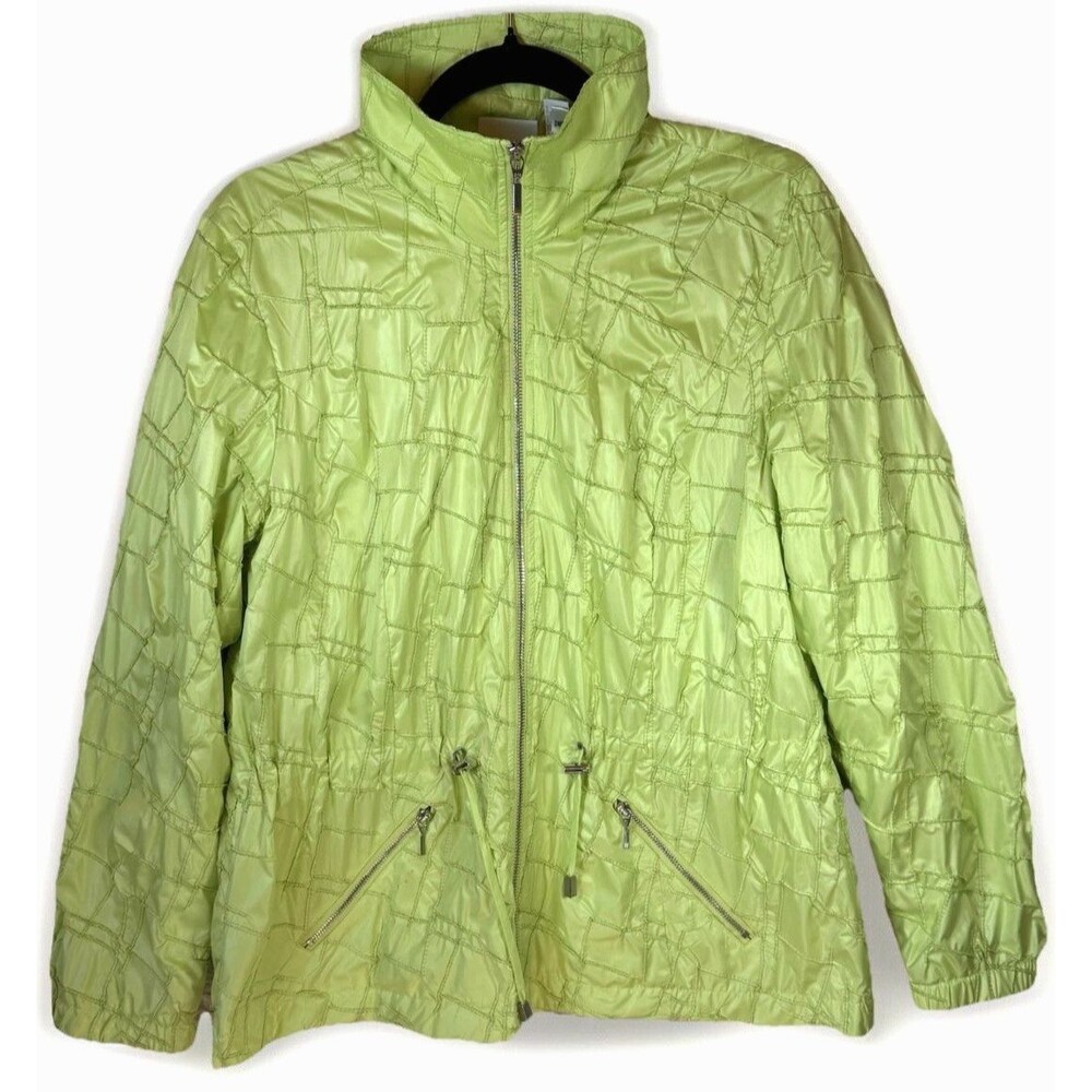 Zenergy by Chico's‎ Full Zip Jacket Women Medium Lime Green Textured Athleisure